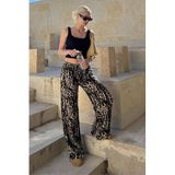 Madmext Siyah Ayarlanabilir Bel Leopar Desenli Bol Paça Pantolon Mg2095,Siyah M