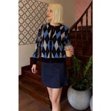 Madmext Siyah Baklava Desenli Bisiklet Yaka Kadın Hırka Mg2496