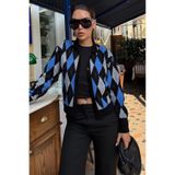 Madmext Siyah Baklava Desenli Polo Yaka Kadın Hırka MG2478