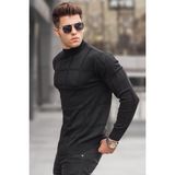 Madmext Siyah Balıkçı Yaka Triko Kazak Erkek Fitted Kesim Geometrik Desenli - 2XL