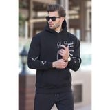 Madmext Siyah Baskılı Kapşonlu Cep Detaylı Erkek Sweatshirt 7067