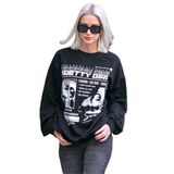 Madmext Siyah Baskılı Oversize Kadın Sweatshirt Mg1923,Siyah L