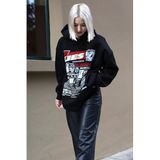 Madmext Siyah Baskılı Oversize Kapüşonlu Kadın Sweatshirt Mg1581,Siyah S