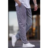 Madmext Siyah Beli Ayarlanabilir Bol Paça Dökümlü Çizgili Pantolon 6541
