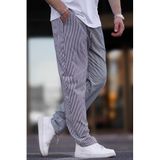 Madmext Siyah Beli Ayarlanabilir Bol Paça Dökümlü Çizgili Pantolon 6541,Siyah XL