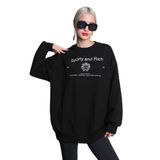 Madmext Siyah Bisiklet Yaka Baskılı Oversize Kadın Sweatshirt Mg1577,Siyah M