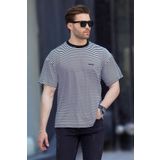 Madmext Siyah Bisiklet Yaka Çizgili Kısa Kollu Arma Detaylı Erkek T-shirt 7031