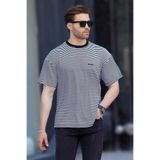 Madmext Siyah Bisiklet Yaka Çizgili Kısa Kollu Arma Detaylı Erkek T-Shirt 7031,Siyah XL
