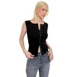 Madmext Siyah Bisiklet Yaka Düğmeli Kadın Bluz Mg2638,Siyah M