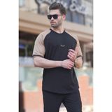 Madmext Siyah Bisiklet Yaka Nakış Deyatlı Kısa Kollu Erkek Tişört 7013 - XL