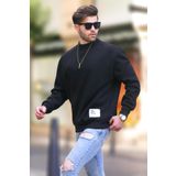 Madmext Siyah Bisiklet Yaka Oversize Şardonlu Arma Detaylı Erkek Sweatshirt 7043