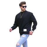 Madmext Siyah Bisiklet Yaka Oversize Şardonlu Arma Detaylı Erkek Sweatshirt 7043,Siyah L