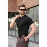 Madmext Siyah Bisiklet Yaka Regular Fit Triko Erkek Tişört E7487 - XL