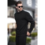 Madmext Siyah Bisiklet Yaka Şardonlu Erkek Sweatshirt 7047,Siyah M