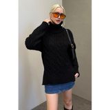Madmext Siyah Boğazlı Triko Kazak Mg2376,Siyah S