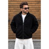 Madmext Siyah Çift Fermuarlı Dik Yaka Peluş Erkek Ceket E7193 - XL