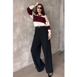 Madmext Siyah Çift Pileli Kemerli Pantolon Mg2330