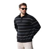 Madmext Siyah Çizgili Polo Yaka Erkek Sweatshirt E7172,Siyah M