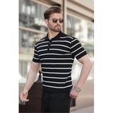 Madmext Siyah Çizgili Polo Yaka Erkek T-Shirt E7405,Siyah L