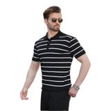 Madmext Siyah Çizgili Polo Yaka Erkek T-Shirt E7405,Siyah S