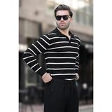 Madmext Siyah Çizgili Polo Yaka Uzun Kollu Kazak Erkek Düğmeli Günlük Kullanım 7263