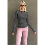 Madmext Siyah Çizgili Uzun Kollu Kadın Body MG2657