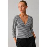 Madmext Siyah Çizgili V Yaka Slim Fit Kadın Bluz MG2887