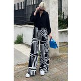 Madmext Siyah Desenli Beli Lastikli Bol Paça Pantolon MG2051