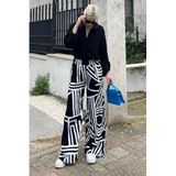 Madmext Siyah Desenli Beli Lastikli Bol Paça Pantolon Mg2051,Siyah L