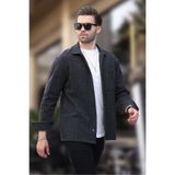Madmext Siyah Desenli Tek Cep Erkek Polar Gömlek 6752,Siyah 2XL