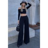 Madmext Siyah Dökümlü Cepli Krep Kumaş Wide Leg Pantolon MG2668