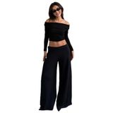 Madmext Siyah Dökümlü Cepli Krep Kumaş Wide Leg Pantolon Mg2668,Siyah L
