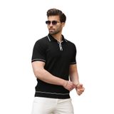 Madmext Siyah Düğmeli Polo Yaka Triko Erkek Tişört E7408,Siyah XL