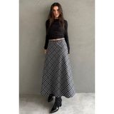 Madmext Siyah Ekose Desenli Midi Boy Kadın Etek MG2649 - XL