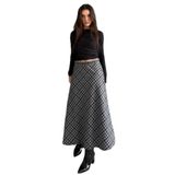 Madmext Siyah Ekose Desenli Midi Boy Kadın Etek Mg2649,Siyah L