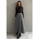 Madmext Siyah Ekose Desenli Midi Boy Kadın Etek Mg2649,Siyah M