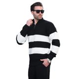 Madmext Siyah Fermuar Yaka Çizgili Erkek Kazak E7272,Siyah 2XL