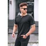 Madmext Siyah Fermuar Yaka Erkek Penye Tişört