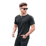 Madmext Siyah Fermuar Yaka Erkek Penye Tişört,Siyah L