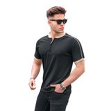 Madmext Siyah Fermuar Yaka Erkek Penye Tişört,Siyah M