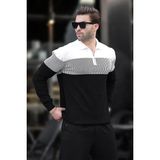 Madmext Siyah Fermuar Yaka Renk Bloklu Uzun Kollu Kazak Erkek Günlük Stil 7262 - 2XL