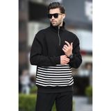 Madmext Siyah Fermuar Yakalı Çizgili Sweatshirt 7056,Siyah M