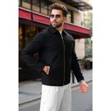 Madmext Siyah Fermuarlı Astarlı Kaşe Erkek Ceket E7207 - XL