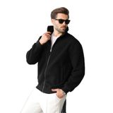 Madmext Siyah Fermuarlı Dik Yaka Erkek Polar Hırka E7166,Siyah S