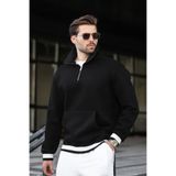 Madmext Siyah Fermuarlı Dik Yaka Kanguru Cep Erkek Sweatshirt E7159