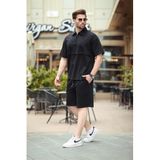 Madmext Siyah Fermuarlı Polo Yaka Erkek Şort Gömlek Takımı E7314,Siyah 2XL