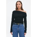 Madmext Siyah Kadın Off Shoulder Uzun Kollu Bluz Mg2567,Siyah S