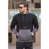 Madmext Siyah Kapüşonlu Baskılı Cep Detaylı Erkek Sweatshirt 7083,Siyah S