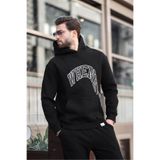 Madmext Siyah Kapüşonlu Baskılı Cep Detaylı Erkek Sweatshirt E7065,Siyah XL