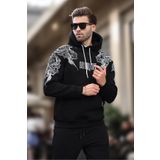 Madmext Siyah Kapüşonlu Cep Detaylı Baskılı Erkek Sweatshirt 7052